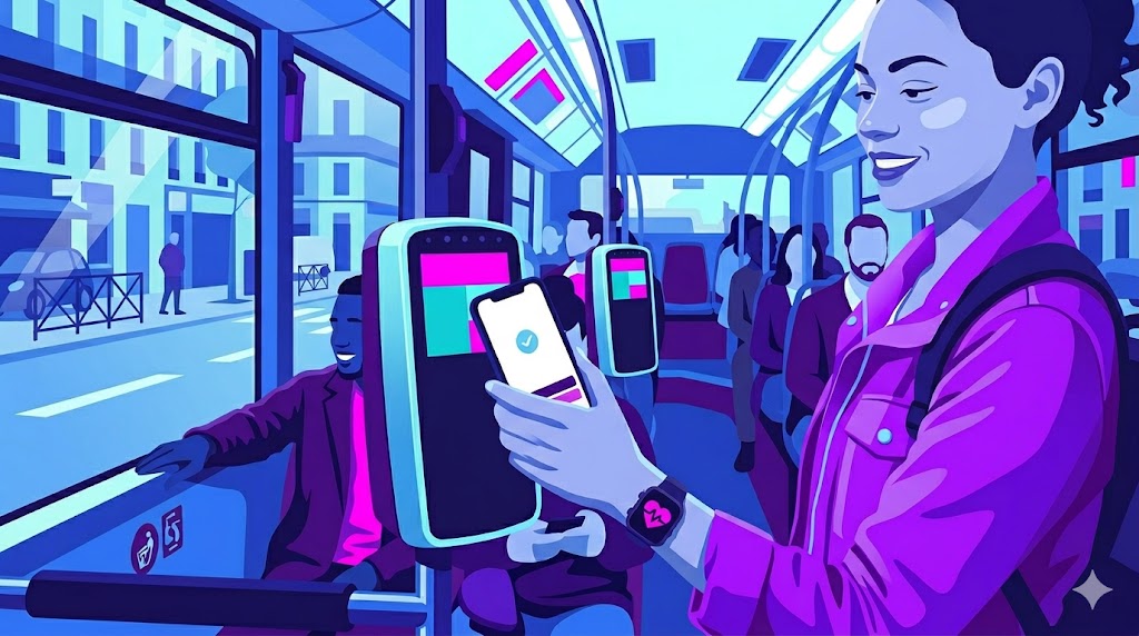 Woman using her phone as a transit ticket