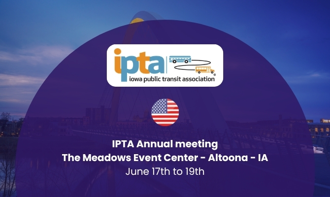 Matawan booth showcasing WanFare and WanPay cloud-native transit SaaS solutions at the 2026 IPTA annual meeting and training conference in Altoona, Iowa.